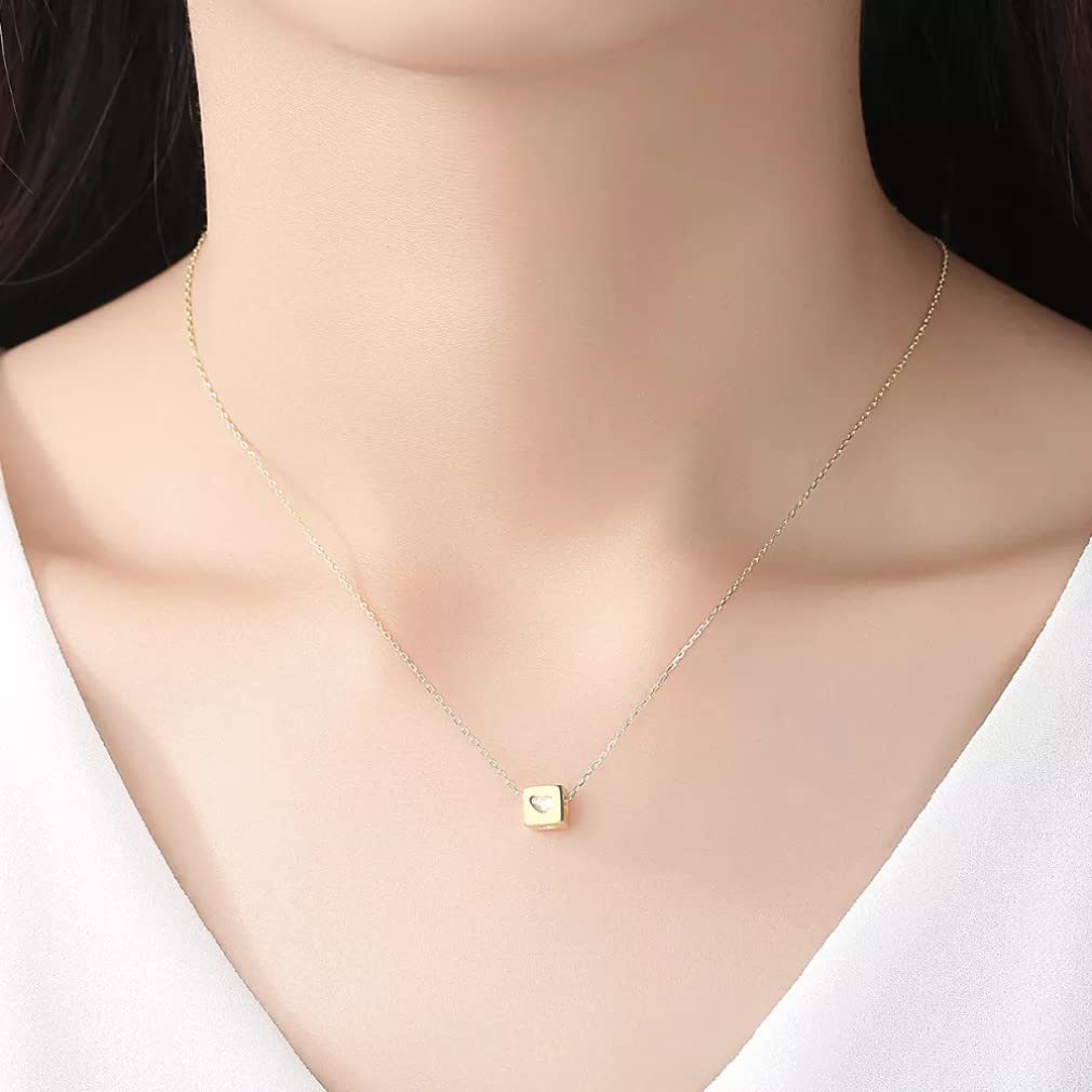 Cadena de eslabones, Collares con Colgante de corazón Cuadrado de Plata de Ley 925 para Mujer, joyería, Collares, Regalo de Amor