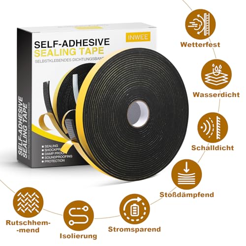 Inwee Dichtungsband für Türen 20mm(B) x3mm(D) Selbstklebendes Schaumstoffband Türdichtung Fenster, Gummidichtung für Kollision Siegel Schalldämmung,Insgesamt 10M