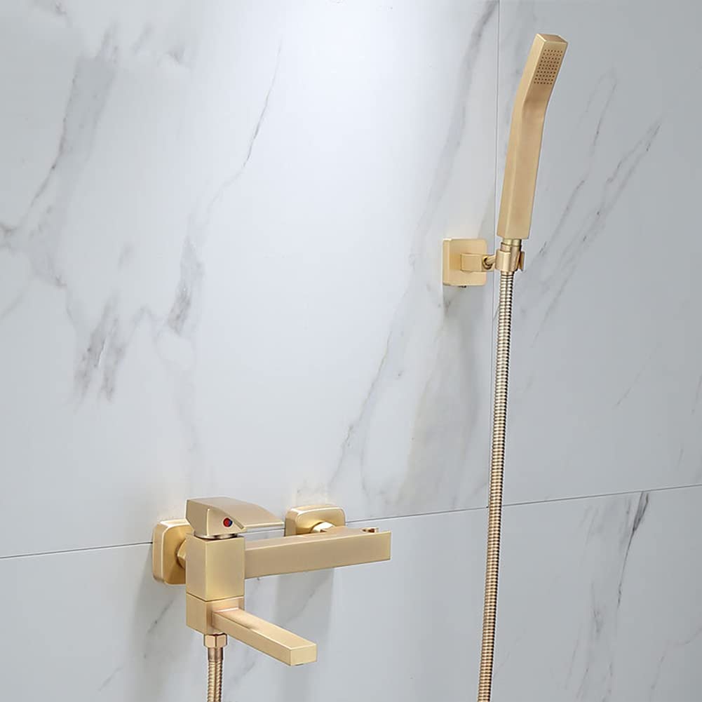 Grifo de bañera cepillado D montado en la pared con ducha de mano, grifo mezclador de latón monomando de 150 cm, manguera y soporte para baño