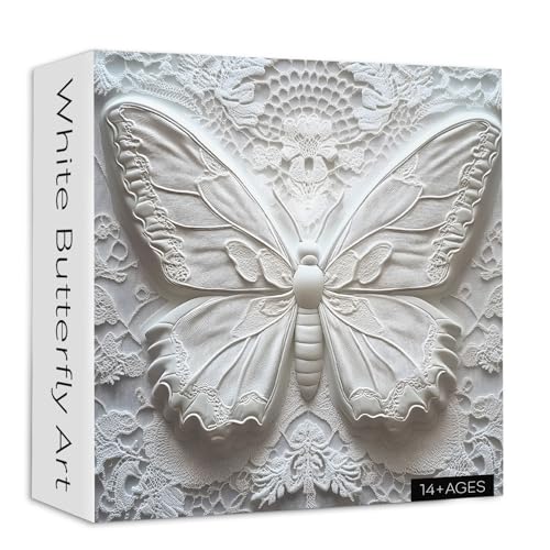 PICKFORU White Butterfly Art Puzzles for Adults 1000 Pieces, White Lace Wings Jigsaw Puzzles 1000 Pieces, Difficult Hard Impossible Puzzle