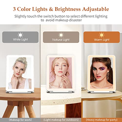 Rechargeable Travel Makeup Vanity Mirror With 72 Led Lights, Portable Lighted Makeup Mirror With 3 Color Lighting, Touch Sensor Dimming, Foldable Tabletop Light Up Cosmetic Beauty Mirror (White) #TOP2