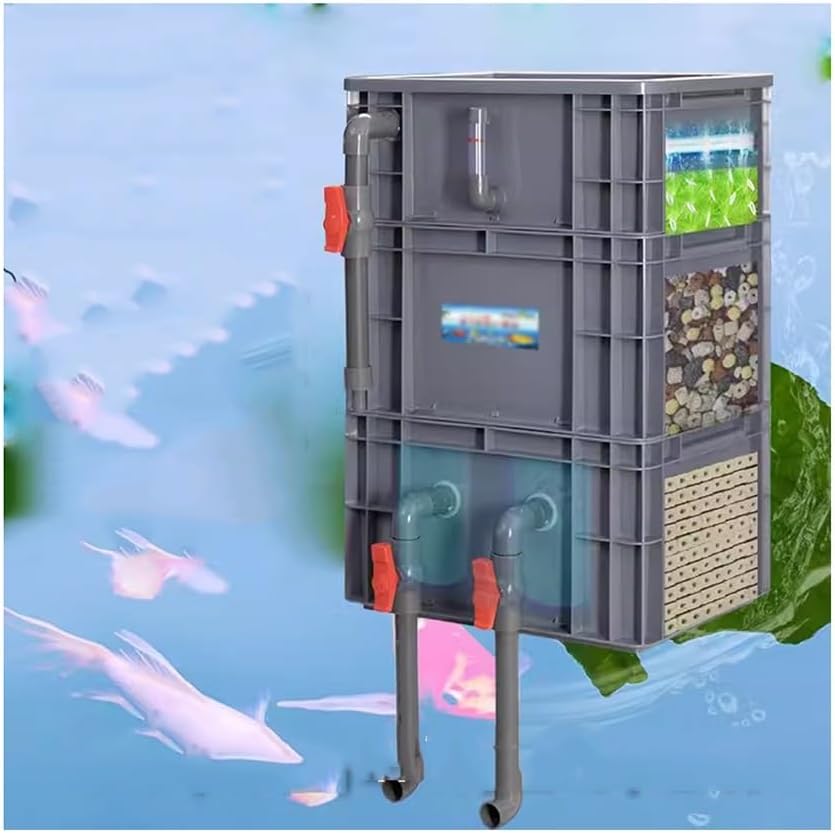 External Aquarium Filter Box for Fish Pond, DIY Water Circulation System, Turnover Tank Filter (No Pump/Filter Media) - Gray, 60.5x40.5x68cm