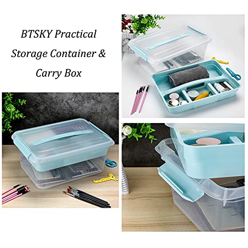 Btsky Stack & Carry Box, Clear Plastic Storage Container Stackable Home Utility Box With Removable Tray Multi-Purpose Storage Bin For Organizing Stationery, Sewing, Art Craft Supplies(Blue) #TOP6