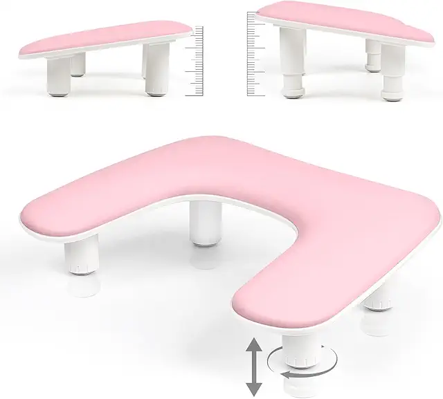 LINSSY Height Adjustable Nail Studio Hand Rest - Ergonomic U-Shape Arm for Manicure Technicians (Pink)