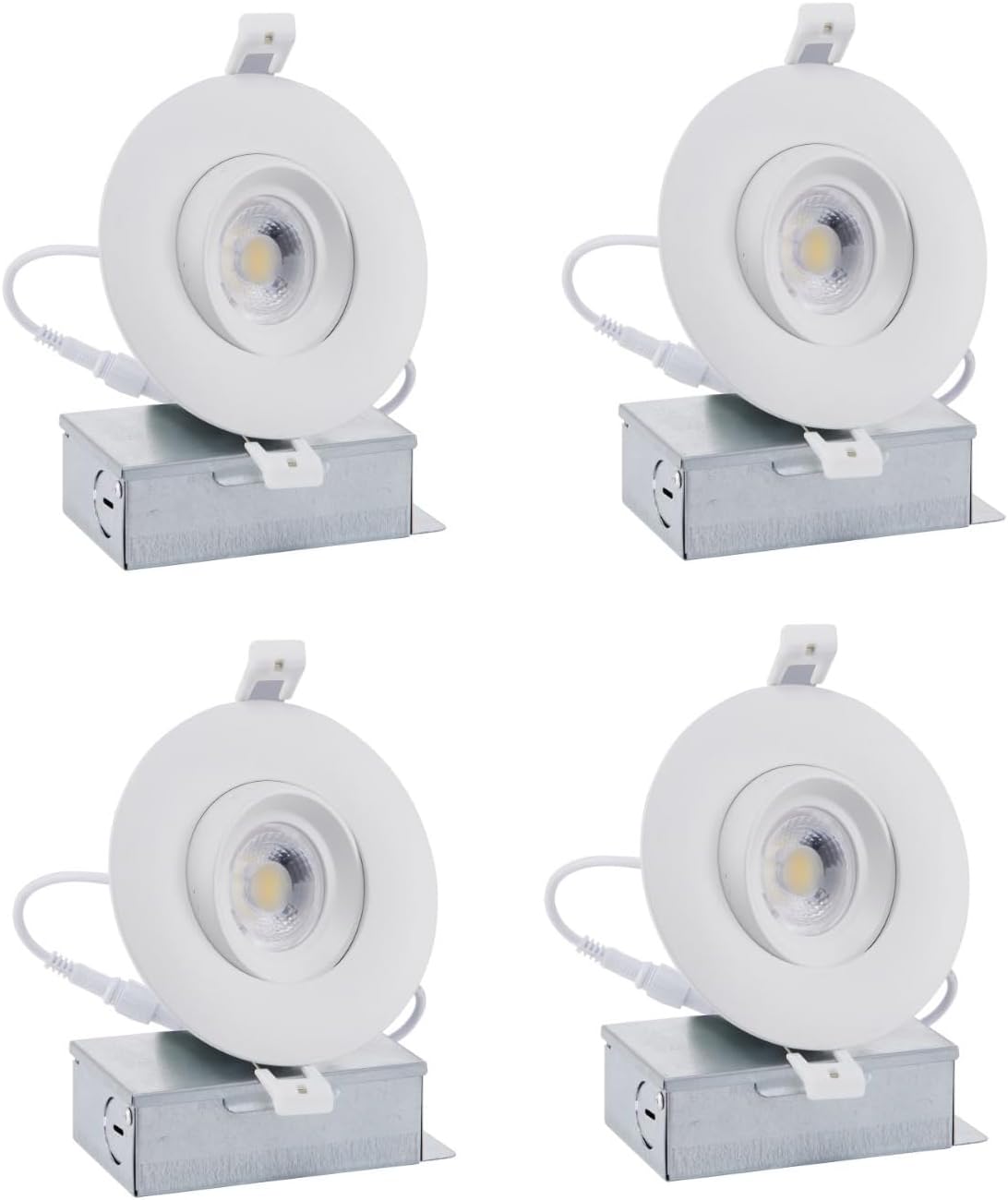 (4 Pack)4 inch led Gimbal Eyeball Downlight-Directional Adjustable,12W=(100W) Dimmable LED Retrofit Recessed Lighting Fixture with Junction Box,1100lm,27K,30K,35K,40K,50K Color Selectable,120V, ETL ES