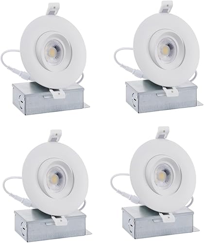 Paquete de 4 luces LED cardán de 4 pulgadas Downlight direccional, ajustable, 12 W (100 W), accesorio de iluminación empotrable regulable con caja