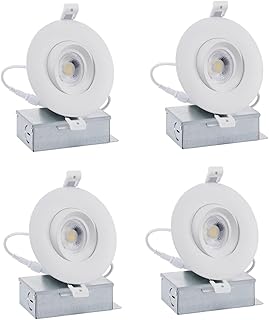 (4 Pack)4 inch led Gimbal Eyeball Downlight-Directional Adjustable, 12W=(100W) Dimmable LED Retrofit Recessed Lighting Fixture with Junction Box,1100lm,3000K,4000K,5000K Color Selectable,120V, ETL ES