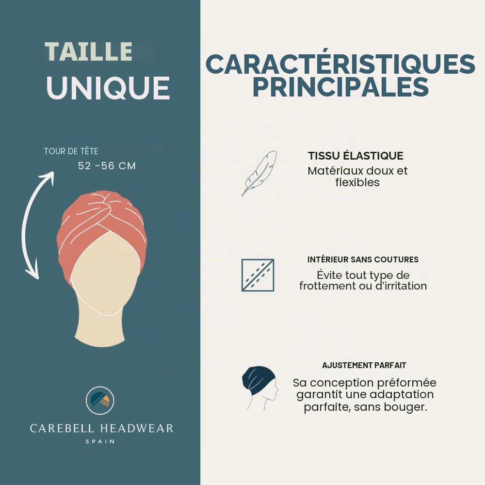 Carebell Smooth Ikat Bonnet oncologique en bambou pour chimiothérapie ou alopécie Noir, Noir , Taille Unique