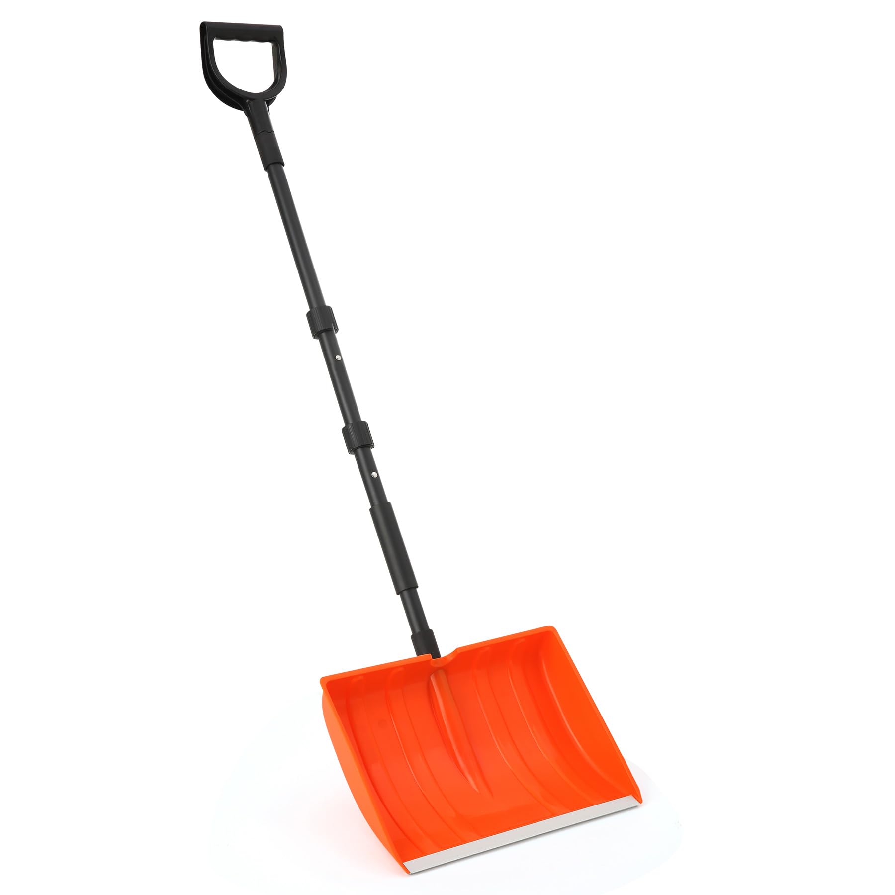 Yocada Snow Shovel 55" Long for Home Garage Driveway Snow Removal with D-Grip Handle Aluminum Strip Large Capacity Orange Shovel for Garden Car Camping Outdoor
