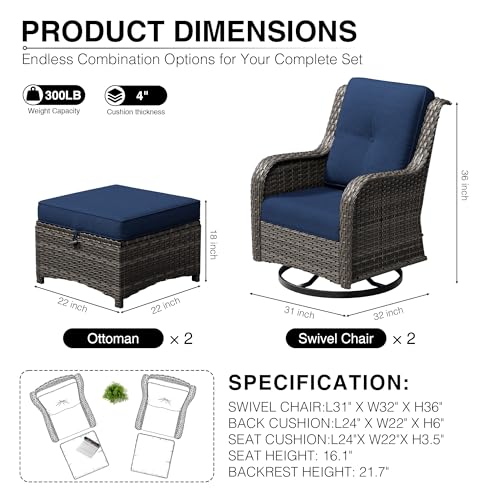 Image of Joyside 4 Piece Wicker Patio Furniture Set, Outdoor Swivel Rocker Patio Chairs with High Back, Deep Seating, Wide Armrest, Thickened Cushions, Outdoor Furniture for Deck, Porch Use