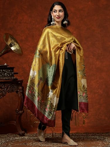 Image of EthnicJunction Women's Cotton Blend Kurta Pant Dupatta Set with Digital Print Dupatta | Karva Chauth Special Kurta