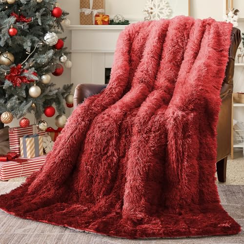 Image of yescool Weighted Blanket for Adults (20 lbs, 60 inch x 80 inch, Crimson) Heavy Blanket for Sleeping Perfect for 140-160 lbs, Queen Size Faux Fur Blanket with Premium Glass Bead, Machine Washable