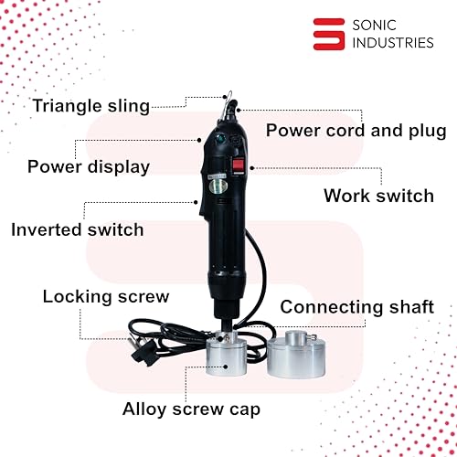 Image of SONIC INDUSTRIES Electric & Manual Portable Single Head Handheld Bottle Capping and Sealing Machine, 80W Power, 10-50mm Screw Cap Range, Adjustable Capping Diameter, Voltage 220V