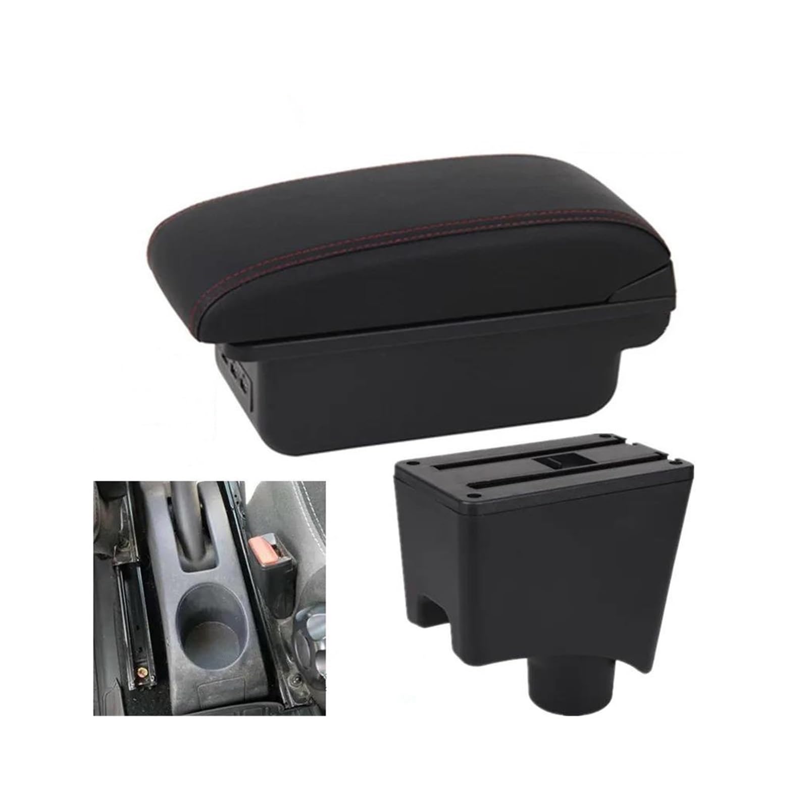 OOPUHKSY For Dacia For Renault For Sandero For Logan 2 Armrest Car Armrest Box Storage Box Car Accessories(B1 red line 3USB)