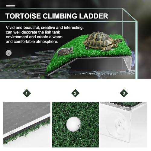 Plataforma de reptiles con césped artificial verde para tortugas 8