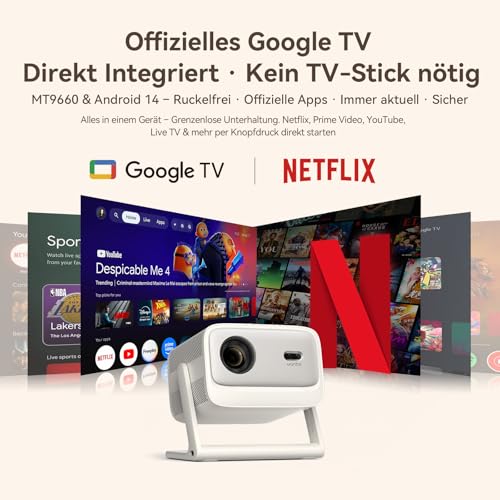 WANBO Vali 1 Pro Smart Beamer Heimkino Official Google TV 14/Netflix, 4K Unterstützung, MEMC HDR10, Dolby eARC, HDMI 2.1, 900 ANSI, WLAN Bluetooth, 200° dreh, 1080P FHD Outdoor Projektor bis 260" – Bild 3
