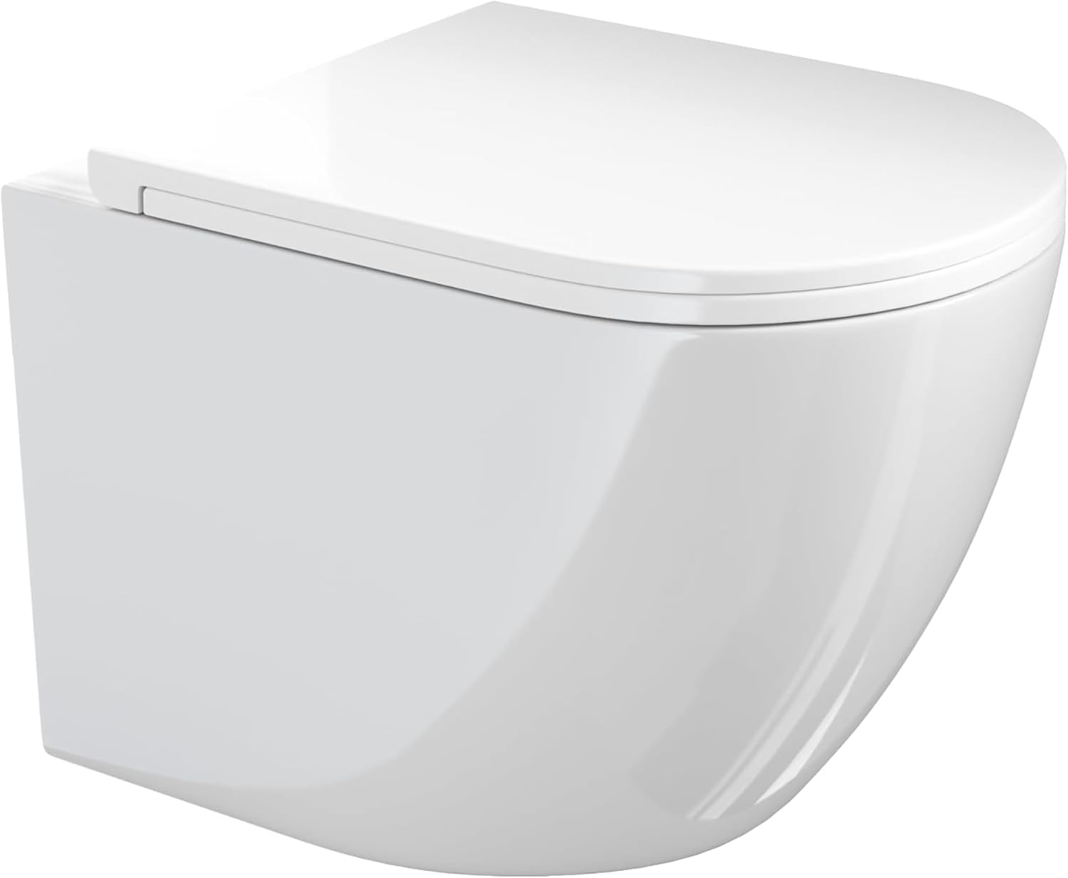 VILSTEIN Hänge WC mit 360° Tornado-Spülung, Spülrandloses Wand-Toilettenbecken aus Keramik, geräuscharm, inkl. WC-Sitz mit Absenkautomatik – Weiß, [49 cm lang]