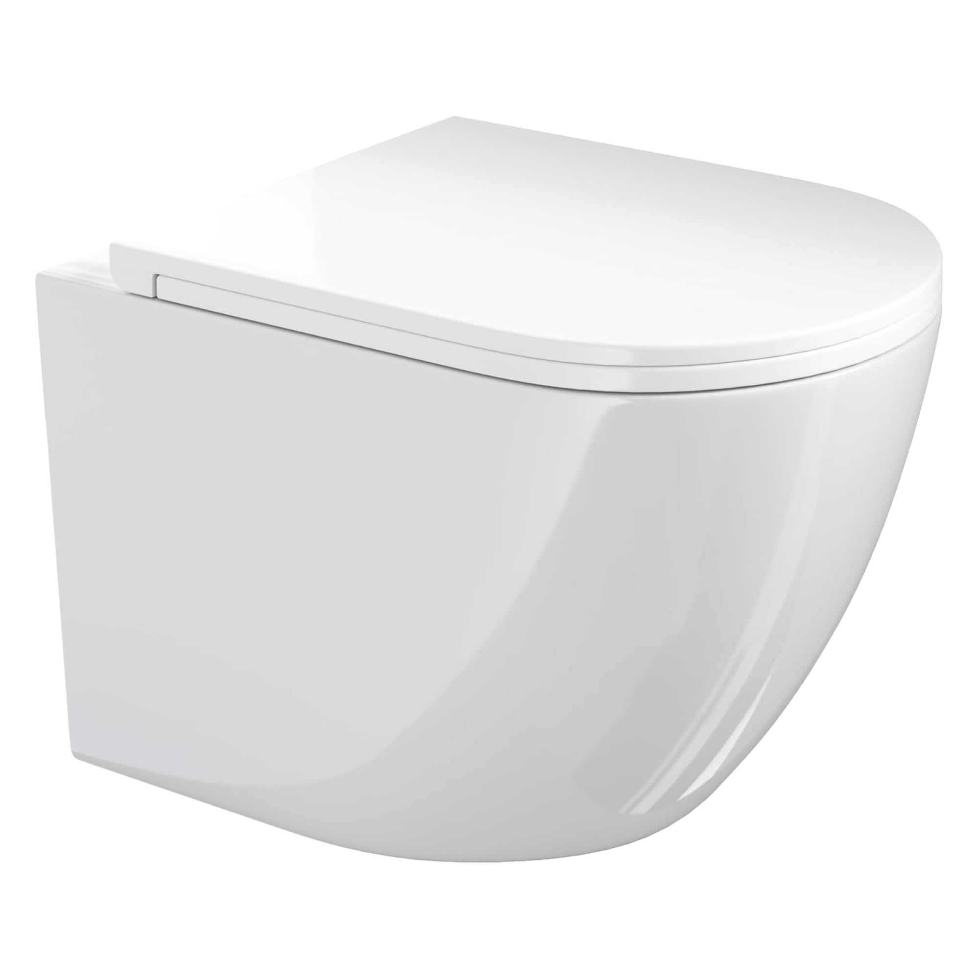 VILSTEIN Hänge WC mit 360° Tornado-Spülung, Spülrandloses Wand-Toilettenbecken aus Keramik, geräuscharm, inkl. WC-Sitz mit Absenkautomatik – Weiß, [49 cm lang]