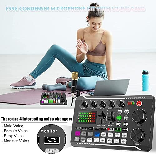 ALLWIN Streaming Microphone, Podcast Microphone Kit USB Cardioid Condenser Microphone Audio Mixer Kit With Sound Card for Streaming/Podcasting/Recording, Suitable for PC/Laptop/Phone/Pad