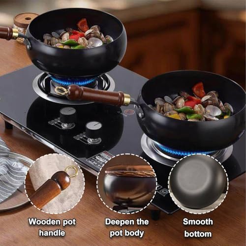 Wok de hierro fundido japonés de 24 cm con tapa y espátula miniatura 7