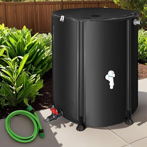 Melko Récupérateur d'eau de pluie pliable de 100 l avec robinet d'écoulement, barres de support en PVC et tuyau d'arrosage de 2 m, tonneau de pluie mobile...