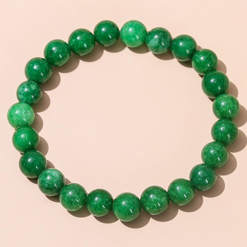 Bracelet de jade émeraude élastique ajustable sans fermoir - 2