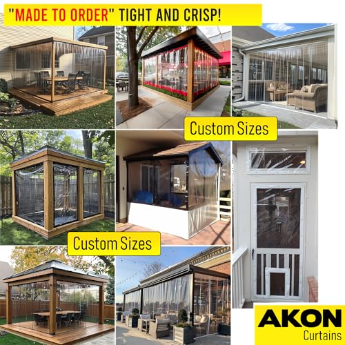 AKON Curtain Track Custom Size Clear Tarps | Made to Order | Patios, Porch, Screen Rooms, Gazebos | Waterproof Tarpaulin | 100% UV & Weather Resistant
