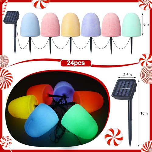 Kittmip 24 Pcs 6'' Gumdrop Pathway Solar Lights Waterproof 6 in 1 LED Gumdrop Solar Stake Light with 5 Colors for Spring Summer Path Lawn Garden Landscape Courtyard Sidewalk Outdoor Light (Fresh) by Kittmip - Image 3