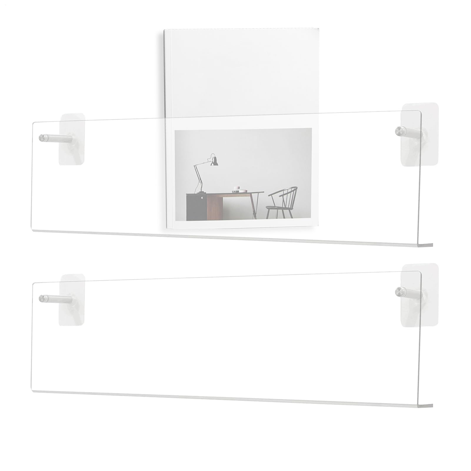 Supporto per dischi in vinile da parete in acrilico trasparente, 2 pezzi, senza trapano, organizer per camera da letto, home theater, libri e quaderni
