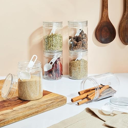 Image of Homeor Plastic Storage Jar & Containers With Spoon, Airtight & BPA Free Containers for Kitchen Storage, Grocery Kitchen Container, Multipurpose Jar, Fridge Storage Container, 300 ML Set 12 Transparent