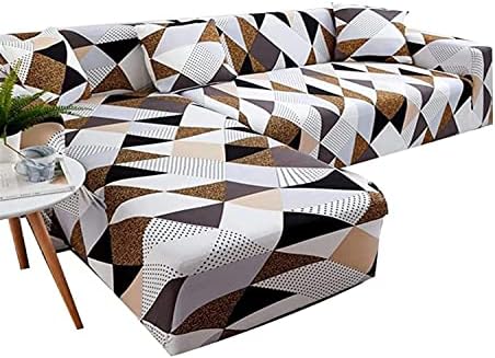 Stretch Sofa Slipcover L Shape Sectional Couch Cover 2 pcs Printed Spandex Non Slip Sofa Covers with Elastic Bottom for 3 Seat Sofa + 3 Seat Chaise,Furniture Protector for Pets Kids Children Dog