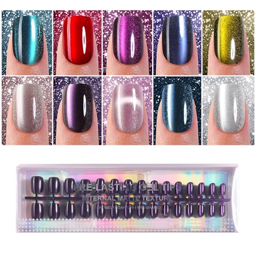 300Pcs Cat Eye Press on Nails Short Square, Plauva Soft Gel Fake ...