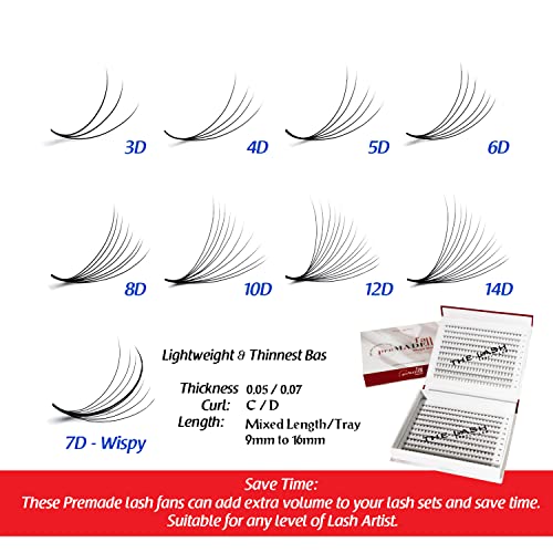 The Lash Supply 450 Fans, 10D Volume Promade Fan Mega Box, C/D Curl,Mix Length 10-18Mm, 0.05 Thickness, Natural And Long-Lasting Curl, Promade Eyelash Extension Fans, Mix Pack #TOP5