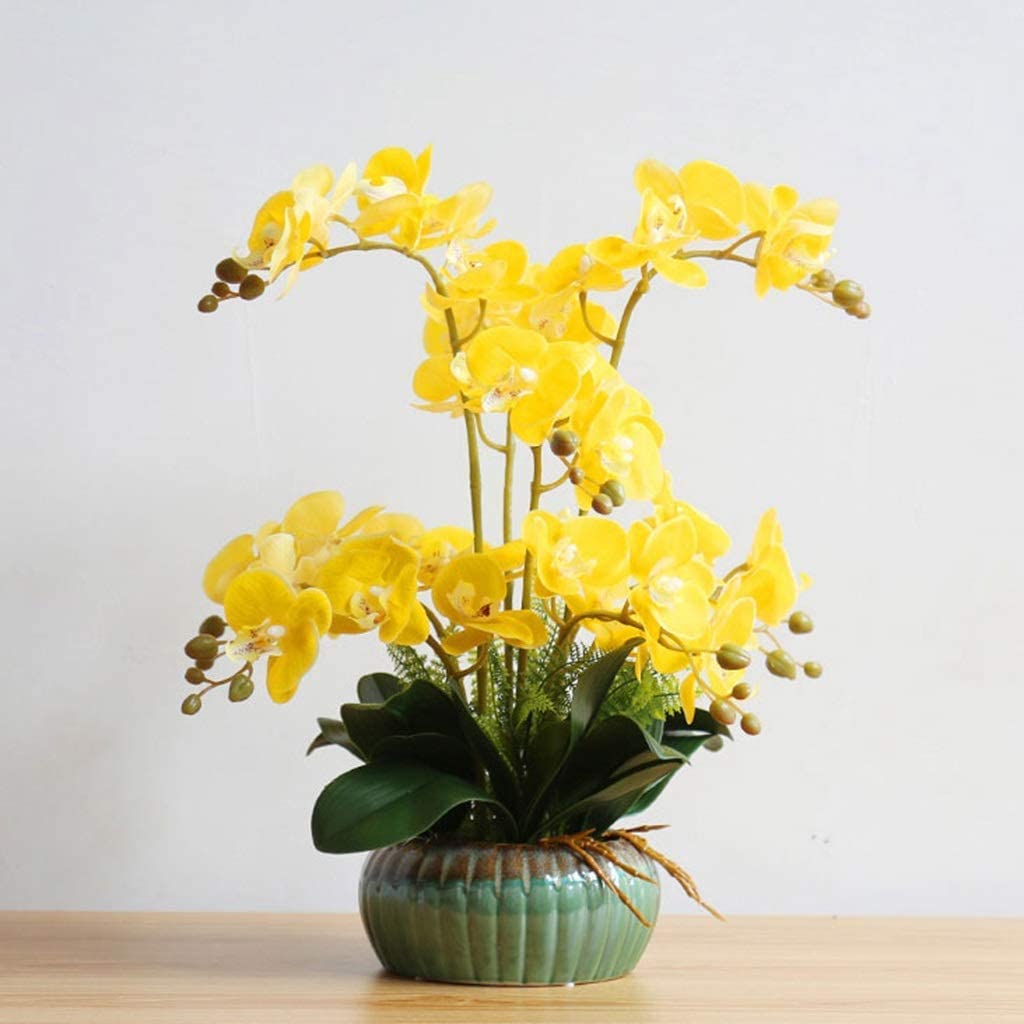 Bellissime Orchidee Fiori Artificiali Fiori di Seta Artificiali Pianta di Orchidea Phalaenopsis Artificiale, Composizioni Floreali di Fiori di Seta con Vaso di Ceramica,