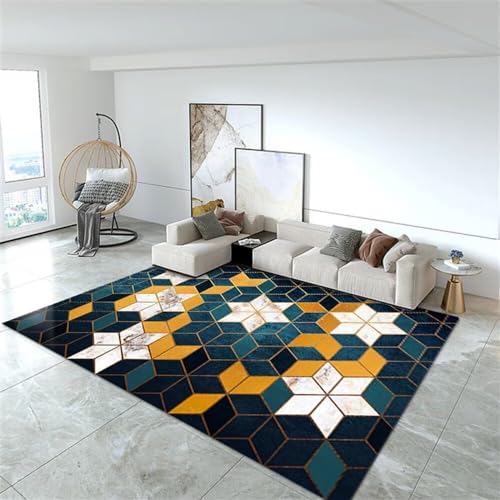 Tapis salon bleu moderne géométrique pas cher 200x300 cm