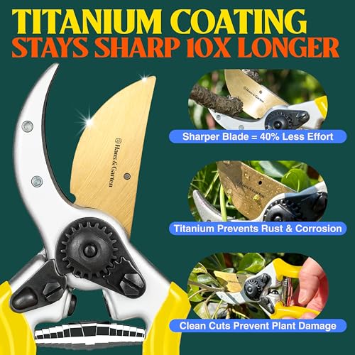 Image of Haus & Garten ClassicPRO 8.5 inch Premium Titanium Bypass Garden Shears - Use as Pruners, Pruning Shears for Gardening, Hand Pruners, Handheld Garden Clippers Scissors Tool