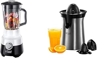 Russell Hobbs Mixeur Blender Electrique, 6 Lames, Bol 1,5L en verre, Puissant, Efficace Glace Pilée - Blanc & Russell Hobbs Presse Agrumes Electrique, 2 Sens Rotation, 2 Cônes Interchangeables