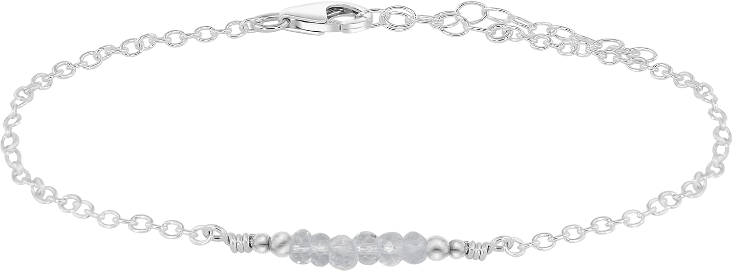 Luna Tide Crystal Quartz Faceted Bead Bar Anklet in Sterling Silver