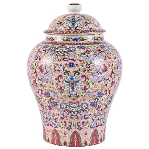 Colorful Enamel Ginger Jar with Lid-Chinoiserie Decorative Jar for Home Decor,Available in 4 Vibrant Colors (Pink)