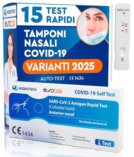 15x Tamponi COVID 19 - Test Nuove Varianti 2025 - Tamponi Rapidi Nasali Certificati per Uso Domestico, Risultato Rapido