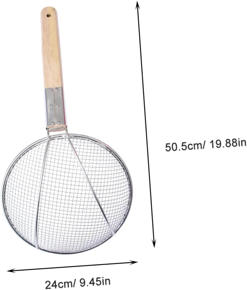 Unomor Stainless Steel Skimmer with Thick Wooden Handle Fine Mesh Strainer Spoon for Frying French Fries Noodles Vegetables Rust Kitchen Tool for Home and Restaurant Use