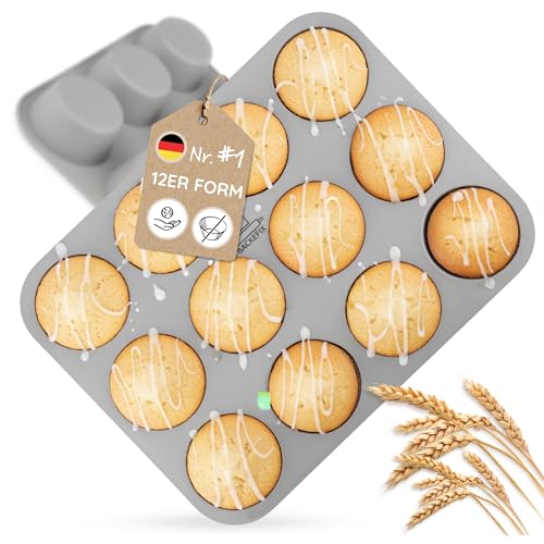 Backefix FLEXI 12er große Muffinform Silikon für 12 Muffins je 6,5cm und 3cm hoch | antihaftende Muffinformen Silikon, deutscher Standard, BPA frei | grosse Silikonform Muffins 12, spülmaschinenfest