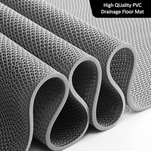 Drainage Mat 3x16 Ft 0.22” Thick PVC Commercial Floor Mat Non Slip Pool Mat S-Shaped Shower Floor Heavy Duty Roll for Wet Area Kitchen Hotels Bars Bathroom Patio Outdoor Indoor Rug (Gray, 3x16 Ft) by babibobibibi - Used condition - Image 3