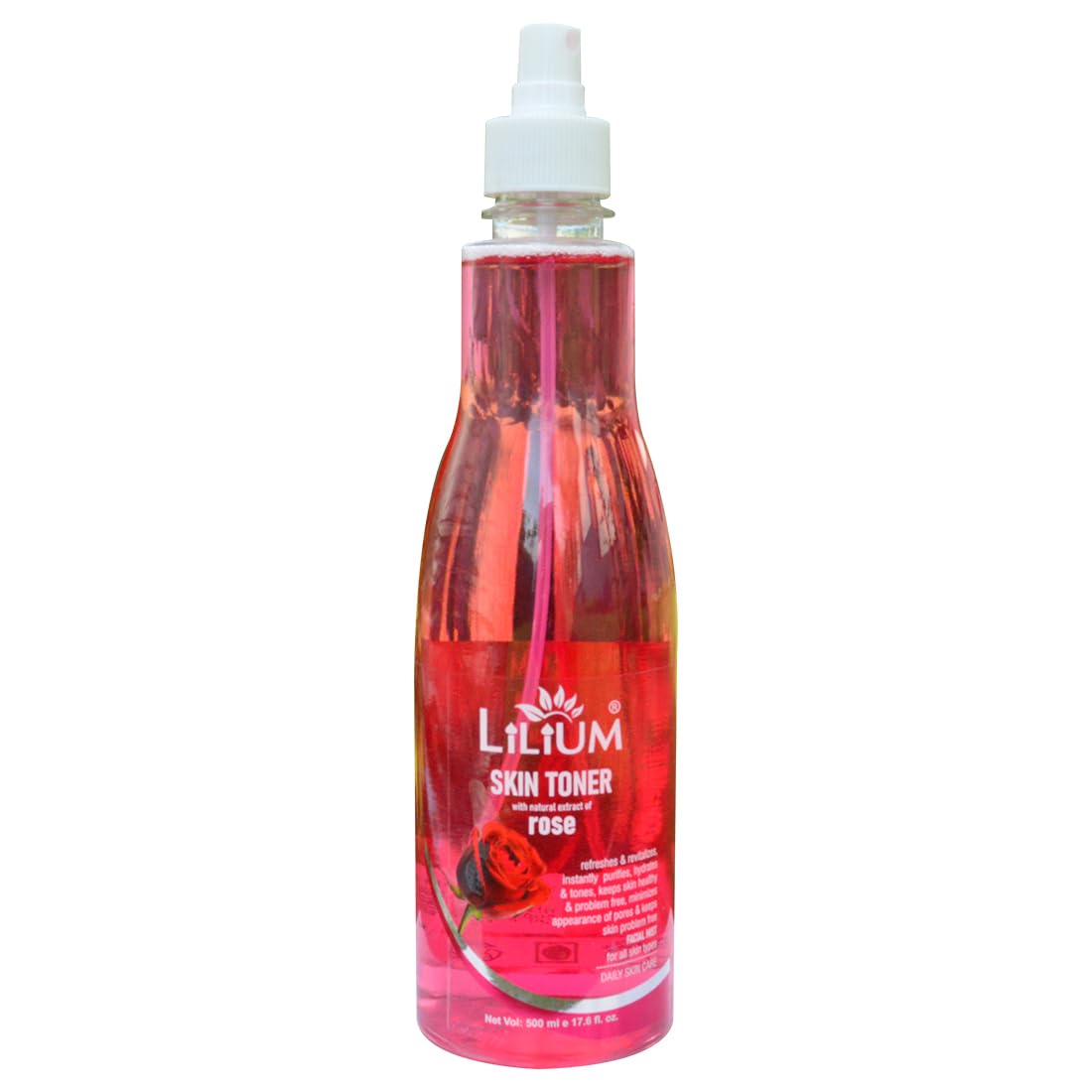Lilium Herbal Rose Skin Toner For Glowing Skin 500ml, Pore Tightening & Mild Exfoliation For Oily, Dry, Sensitive & Normal Skin, Soothes, Hydrates & Nourishes, Suitable For Women & Men