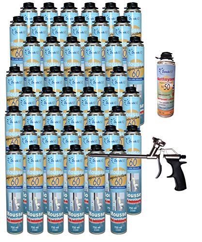 DSTOCK60-48 Espumas de poliuretano expansiva profesional para pistola 750ml + 1 pistola aplicadora + 1 limpiador- aislante, pegamento, sellado y relleno- exterior e interior Cover