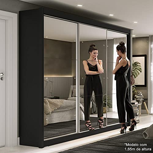 Guarda Roupa Casal Espelhado 3 Portas com Espelho 4 Gavetas 188,5cm Viena Yescasa Preto