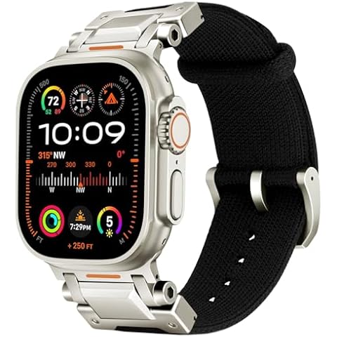 ACESTAR Titanium Clasp Titanium Connectors Tricot Band Compatible with Apple Watch Ultra 2 / Ultra 49mm / Series 10 46mm, DLC Coating Ti Trail Series 39g 26mm Wide Knitted Textile Band Cover