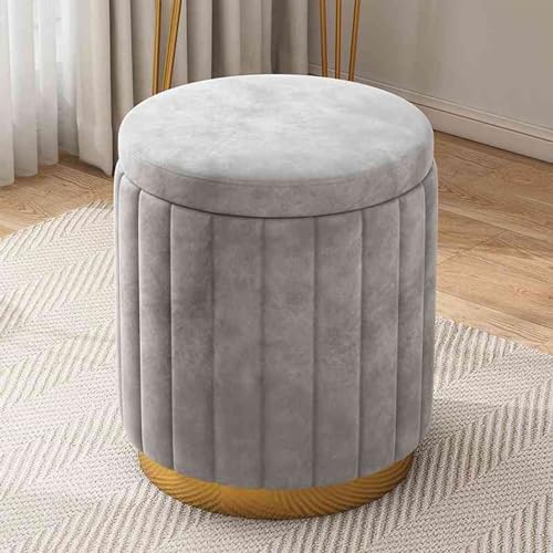 Elegante almacenamiento de terciopelo – Taburete redondo bajo de cuero y reposapiés para dormitorio, sala de estar, entrada y oficina – Diseño creativo y bonito, cómodo asiento de esponja
