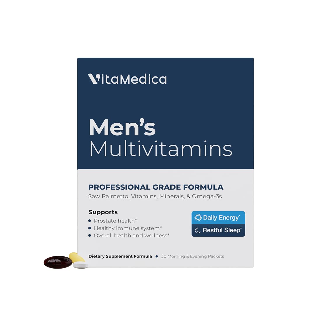 Men’s Multivitamin with Prostate Health Support | Vitamins, Minerals, Omega3s and Saw Palmetto | Box of 30 Easy Daily Packs | Supports Natural Energy and Sleep | Muscle, Joint Health