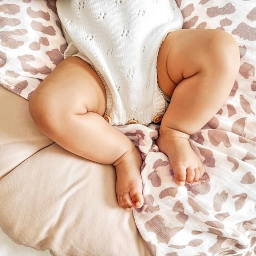 Image of LifeTree Baby Muslin Swaddle Blankets Girl Newborn Receiving Blanket with Headband Bow Set Baby Blush Leopard Print Nursery Swaddle Wrap